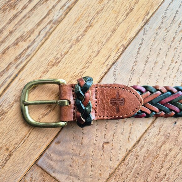 Belt Braided Leather Woven Belt Tri Color Brass Size Large - Picture 3 of 9